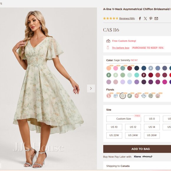 JJs House Dresses & Skirts - JJs House A-Line V-Neck Asymmetrical Chiffon Bridesmaid Dress (sage green)